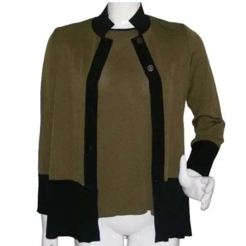 2pc EXCLUSIVELY MISOOK Sweater Set, XS, Green/Black, Acrylic, Top & Cardigan